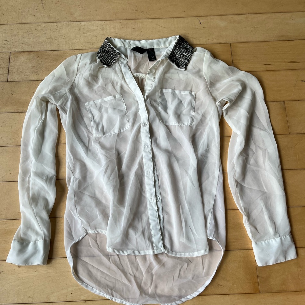 Fun & Flirt Sheer Blouse with Sequin Detail